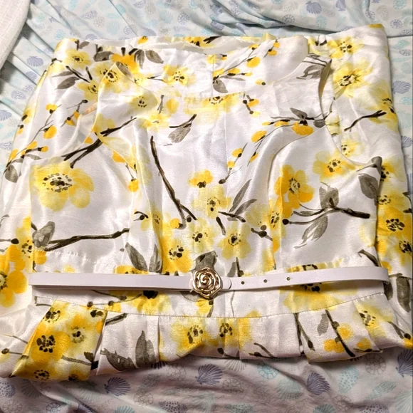 Jessica Howard Retro 60s Sleeveless Scoop Neck Fit Flare White Yellow Floral 10 - Picture 13 of 16